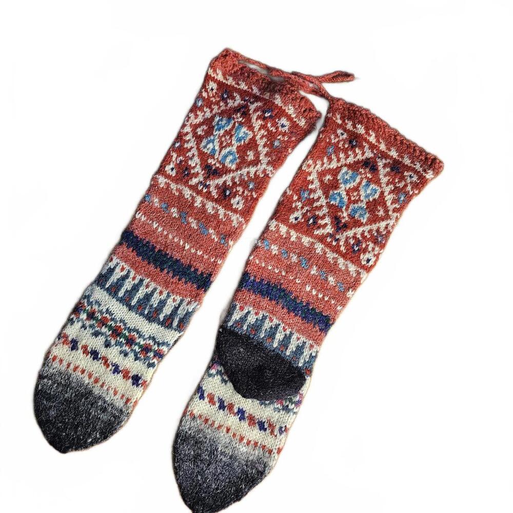 Hand-Knit Patterned Wool Socks